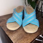 Anne Klein  Sport Aklorri Cork‎ Heel Wedge Women's Shoe Size 11M. Wide Strap Blue Photo 6