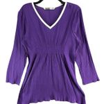 Athleta Cover Up Dress Womens M Purple Gauze Cotton Smocked Beach Resort Swim Photo 0