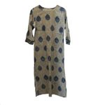 Women's 3/4 Sleeve Embellished Kurta Tunic Fits Up To Large Gray Blue Bead Boho Photo 5