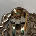 Vintage Mazer clip on earrings with textured center stone jeweled leaf border Silver Photo 7