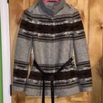 Paige Haylynn Heather Gray Custard Brown Zip Up Coat w/ Leather Belt $249 VGUC S Photo 2