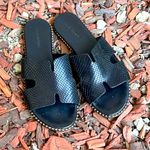 EUC Makis Kotris Greek black snakeskin H sandal gold studs 38 Size 8 Photo 1