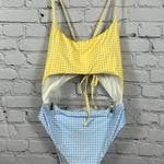 AQUA One-Piece Swimsuit Cut-Outs Checkered Cornflower Blue & Yellow XL NWT Photo 1