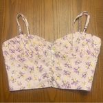 ZARA  Floral Printed Sweetheart Neck Linen Blend Crop Top Pink &‎ Purple Size XS Photo 8