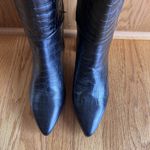 Aquatalia Black Croc-Embossed Leather Knee-High Boots 7.5 M Block Heel Zip Italy Photo 2