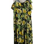Bar III Black Yellow Green Floral Ruffle Straps Lined Maxi Dress Slit Large Photo 1