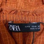 ZARA Brown Off The Shoulder Short Sleeve Ruffle Plaid Peplum Crop Top Size S Photo 2