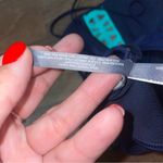 Aerie Bikini Swim Top Size Large Navy Blue W/ Turquoise Cut Out High Neck Photo 3