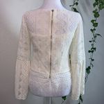 Nanette Lepore Top Boho Cream Lace Sheer Long Sleeve Embroidered Fringe SZ 2 Photo 4