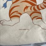 Vintage 80s Canvas Cat Yarn Tote Bag with Blue Ribbon Orange Photo 2