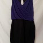 Aidan Mattox  Blue Black Bodycon Draped Top Dress Womens S Cocktail Mini V Neck Photo 2