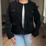 Carmen Marc Valvo Black Faux Suede Utility Jacket Large Photo 0