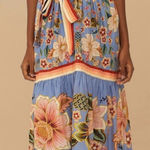 Farm Rio NEW  Blue Superbloom Tapestry Belted Maxi Dress sz S Photo 0
