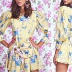 Love Shack Fancy Yellow Blue Floral Silk Blend Long Sleeve Ross Short Mini Dress 8 Photo 1