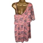 Vanity Asymmetrical Dress Batwing Sleeve Spaghetti Strap Paisley Pink XL Photo 1