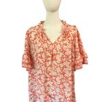 Max Studio Coral Floral Blouse 1X Ruffle Sleeve Boho Top 100% Polyester EUC Photo 0