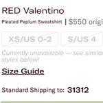 RED Valentino Black Pleated Peplum Sweatshirt Logo Tape Sleeves Designer Top S Photo 4