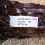 Women’s Western Boho Brown Leather Braided Woven Belt with Beaded Oval Buckle Photo 4