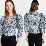 Ganni NWT Jacquard V-Neck Puff Sleeve Blouse in Leopard Print Size 34 XS Photo 1