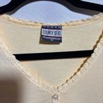 Vintage Butter Yellow Cotton Short Sleeve Top M Relaxed Cottage Lace Buttons USA Size M Photo 2