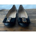 Tory Burch  Black Leather Ballet Flats Tortoise Bow Detail Photo 4