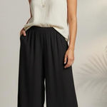 Eileen Fisher  Silk Georgette Crepe Black Wide-Leg Pant, Beach, Ankle Length M Photo 0