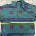 First Run Vintage Fleece Pullover Teal Purple Snowflake Zip Neck Large 90s Retro Photo 3
