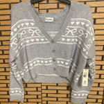 No Boundaries  Gray Bow Print Button Front Cardigan Size XL Photo 0