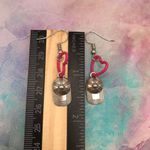 Handmade Silver Tone Baseball Cap Hat Charm Pink Heart Hook Earrings Photo 3