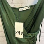 ZARA New Satin Effect green midi slip dress draped Small rich aesthetic night ou Photo 3