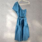 Current Air  Blue‎ One Shoulder Ruffled Tiered Belted Midi Dress Sz M Photo 5