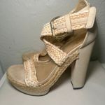 Stuart Weitzman  Platform Sandals Espadrille Raffia 5" Heels Beige Size‎ 8 Photo 4