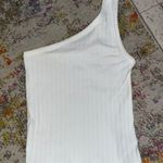 American Eagle White Ribbed One Shoulder Tank Photo 0