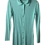 ZARA  aqua ribbed knit bodycon button‎ up dress women’s size large Photo 0