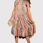 Pinch Womens Dress Brown Midi Tiered Floral Flutter Flowy A Line Boho Medium Photo 0