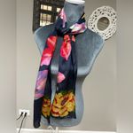 Navy blue large flower floral print echo scarf neck tie belt headband oblong Photo 2