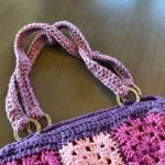 Crochet Bag Purse Knitted Tote Handbag LIned Purple Photo 4