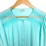 Vanity Fair Vintage Mint Green Lingerie Pegnior Top Button Up L Lace Embroidered Photo 2