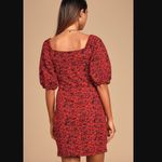 Free People  Sunset Mini Dress L NWT Red Multi Print Puff Sleeve Bodycon Stretch Photo 8