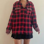En Crême Red Embroidered Flannel Shirt Photo 1