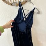 Neon Blonde Navy Blue Velvet Velour Maxi Criss Cross Open Back Dress Small Photo 4