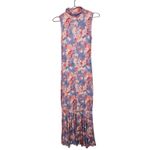 CAROLINE CONSTAS Blue Floral Mock Neck Sleeveless Trumpet Brigitta Gown Size M Size M Photo 4