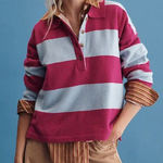 Anthropologie  Maeve Rugby Polo Sweater Pink Blue Small Preppy Photo 0
