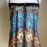 Y2K Blue Brown purple Floral Tank Top animal print boho cottage core large‎ zip Photo 0