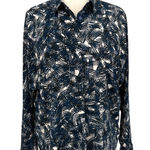 ASTR Abstract Print Split Back Button-Up Blouse Blue Black White Size Small Photo 0