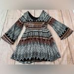 Alya  Dress Women's Medium Multi Boho Aztec Bell Sleeve Beaded Scoop Neck Photo 5