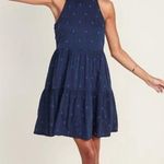 Old Navy Blue Leaf Print Sleeveless Tiered Halter Swing Dress sz Small Photo 0