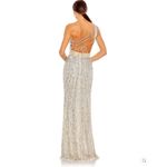 Mac Duggal  5687 SEQUINED ONE SHOULDER DRAPED LACE UP GOWN dress  Silver 8 Photo 4