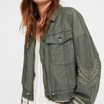Free People Extreme Cropped Military Jacket Green Blogger Favorite Beaded Medium Photo 0