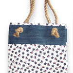 Starry Red White and Blue Denim Open Top Tote with Rope Handles NEW Photo 0